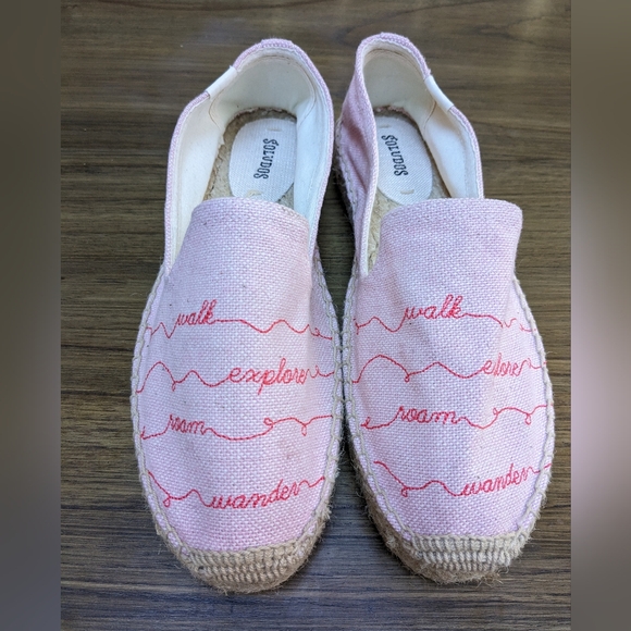 NEW Soludos Pink Platform Walk This Way Embroidered Saying Espadrille Size 8.5 - Picture 4 of 12